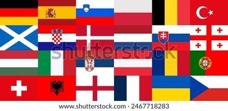 Flags of Countries Participating in the Football Championship in Europe in 2024. All National Flags Collected in One Banner. Vector illustration