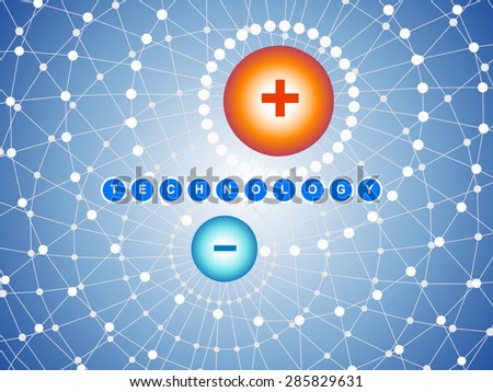 Abstract technology background with positive and negative charges. 