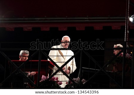 ROME - March 29: The Pope Francis I is chairing the Stations of the Cross on Good Friday under the canopy set up in Colosseum Square on March 29, 2013 in Rome.