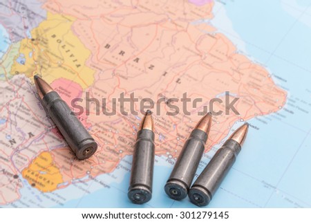 Four bullets on the geographical map of Brazil.