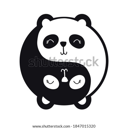 Yin Yang  Cute Panda. Simple and cute black and white pandas in yinyang shape. Bear silhouette Logo design vector template. Animal concept icon.