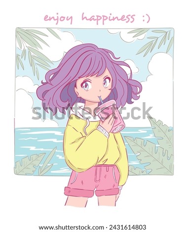 Image, Stock Photo Cute girl drawing on paper at home