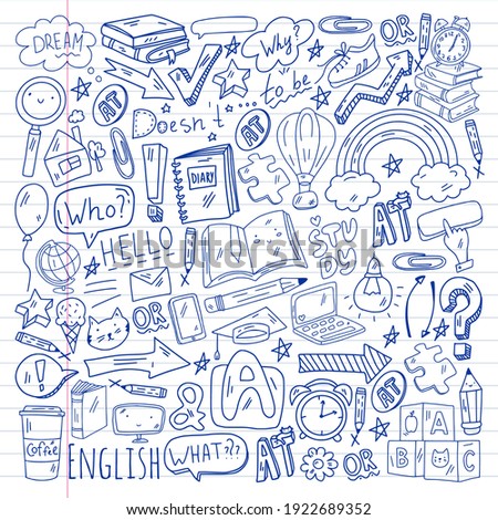 Concept of learning English. Flat design, vector pattern. English courses.