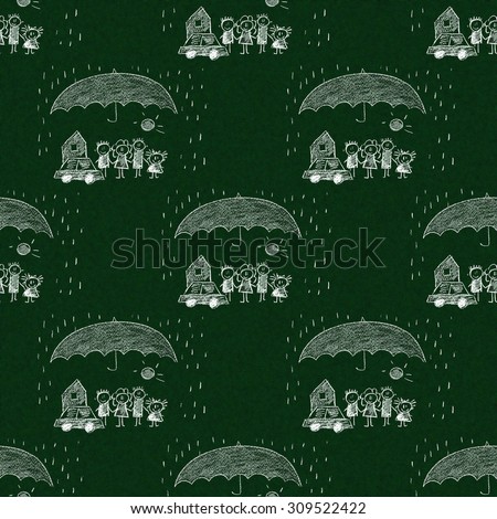 Colorful picture of happy family under umbrella. Social protection