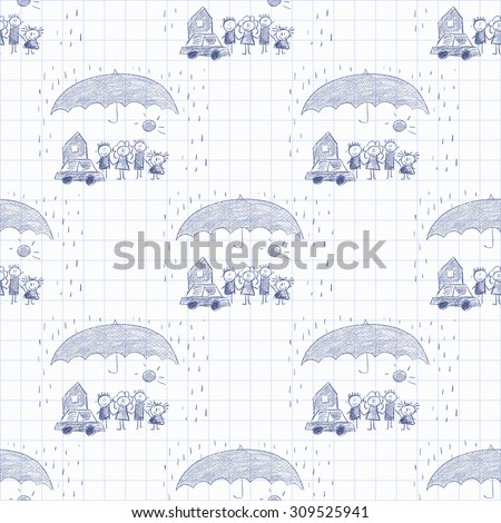 Colorful picture of happy family under umbrella. Social protection