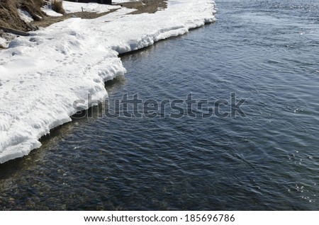 Angara river source. Icy clear water