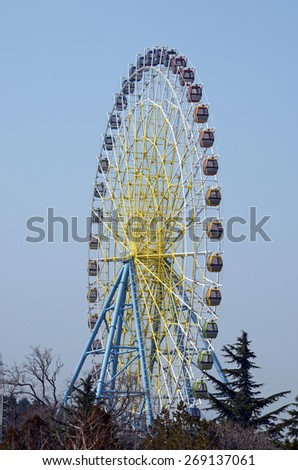 Empty ferris wheel in the entertainment park on Mount Mtatsminda in Tbilisi, Georgia