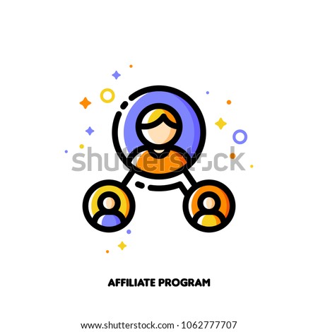 Affiliate marketing, partner program or referrals network concept. Icon with group of people. Flat filled outline style. Pixel perfect. Editable stroke. Size 64x64 pixels