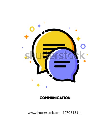 Social network communication concept. Icon with two speech bubbles of chat messages. Flat filled outline style. Pixel perfect. Editable stroke. Size 64x64 pixels