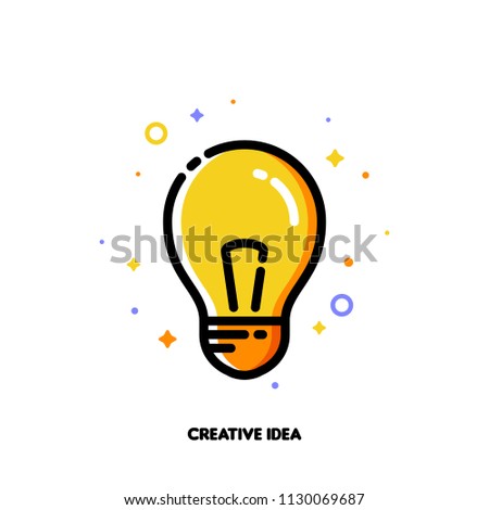 Icon with light bulb as creative idea symbol for right solution or thinking concept. Flat filled outline style. Pixel perfect 64x64. Editable stroke
