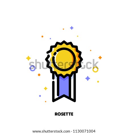 Icon of elegant golden rosette for success or winner concept. Flat filled outline style. Pixel perfect 64x64. Editable stroke