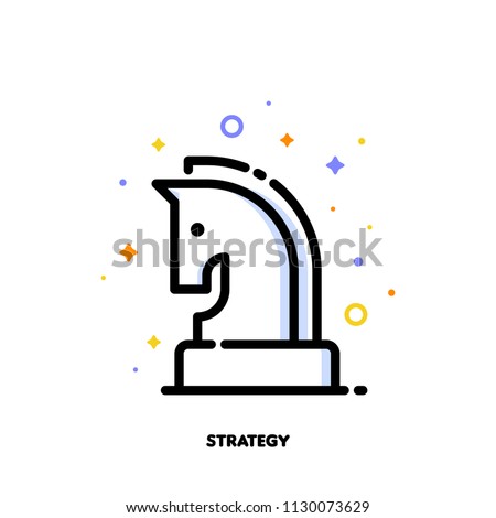 Icon of knight chess piece for business plan or strategy concept. Flat filled outline style. Pixel perfect 64x64. Editable stroke