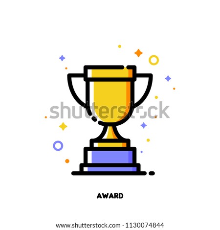 Icon of golden trophy cup for business awards concept. Flat filled outline style. Pixel perfect 64x64. Editable stroke