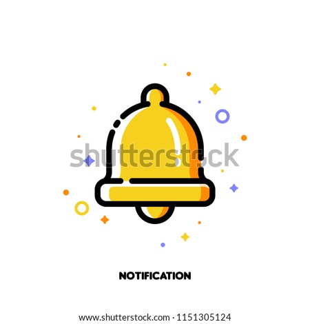 Icon of bell for alarm or notification concept. Flat filled outline style. Pixel perfect 64x64. Editable stroke
