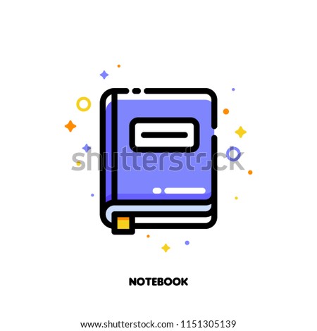 Icon of notebook with bookmark for office work concept. Flat filled outline style. Pixel perfect 64x64. Editable stroke