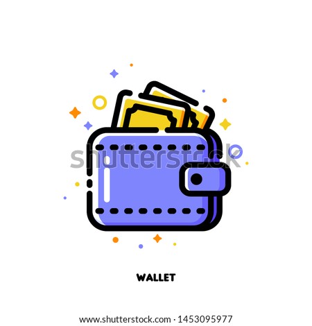Icon of wallet with banknotes for shopping and retail concept. Flat filled outline style. Pixel perfect 64x64. Editable stroke