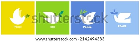 Peace dove with olive branch. Flat style vector illustration with white pigeon on colorful background for no war concept