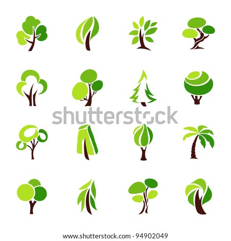 Trees. Collection of design elements. Icons set.