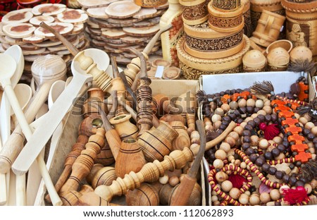 Spoons, cups, boxes, bracelets and other souvenirs made of wood from the Belarusian masters