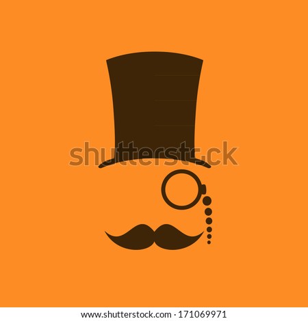 Vintage silhouette of bowler, mustaches, monocle. 