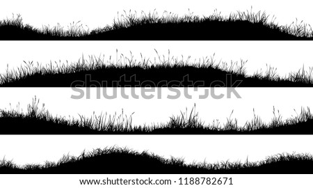 Set of horizontal banners of wavy meadow silhouettes with grass.