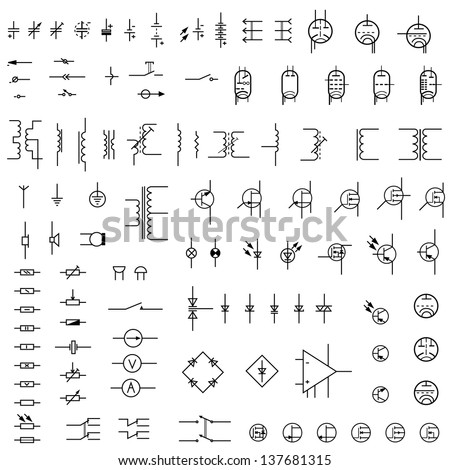 Set Of Icons Of Radio Electronics (Resistance, Transistor, Diode ...