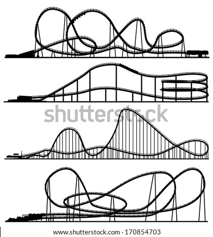 Set of vector silhouettes roller-coaster from amusement park.