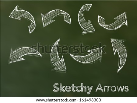 Abstract vector illustration of white sketchy arrows on a green blackboard