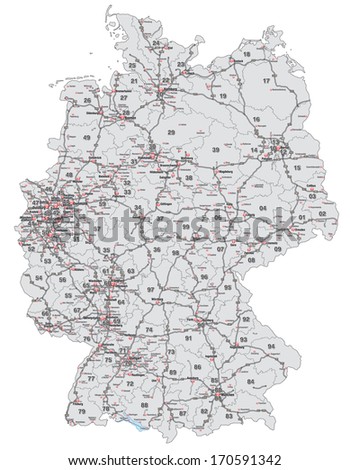 Map Of Germany With Postal Codes, Highways And Main Cities In Gray ...