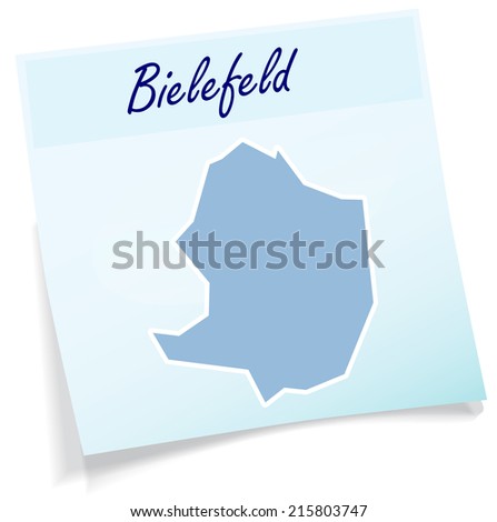 Map of Bielefeld as sticky note in blue