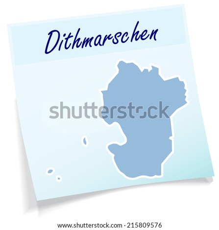 Map of Dithmarschen as sticky note in blue