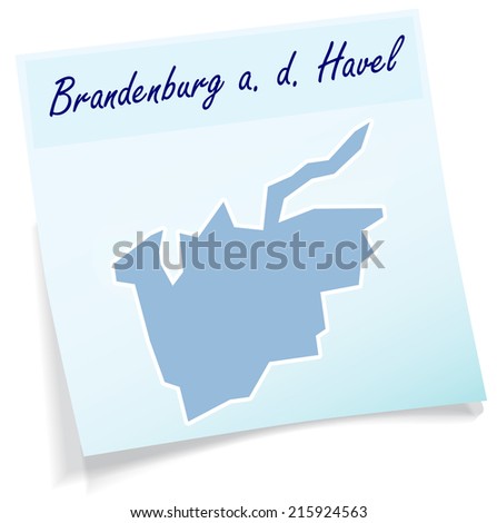 Map of Brandenburg-an-der-Havel as sticky note in blue
