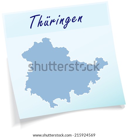 Map of thuringia as sticky note in blue