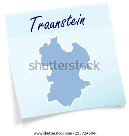 Map of traunstein as sticky note in blue