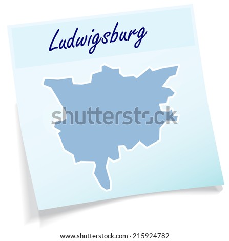 Map of Ludwigsburg as sticky note in blue