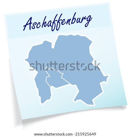 Map of Aschaffenburg as sticky note in blue