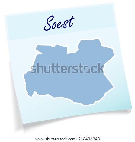 Map of Soest as sticky note in blue