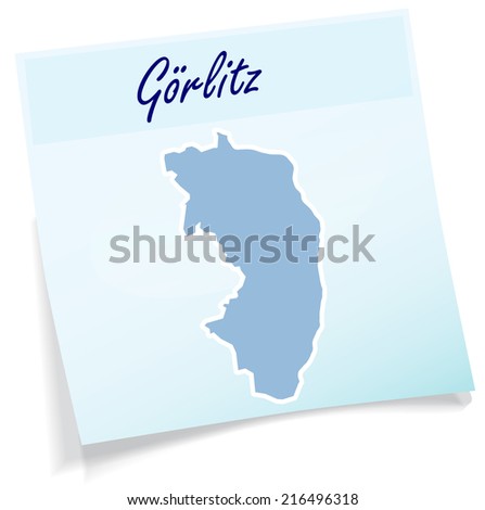 Map of Goerlitz as sticky note in blue
