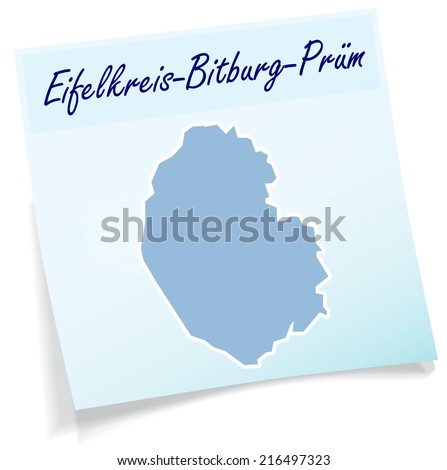 Map of Eifelkreis-Bitburg-Pruem as sticky note in blue