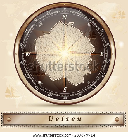 Map of Uelzen with borders in bronze