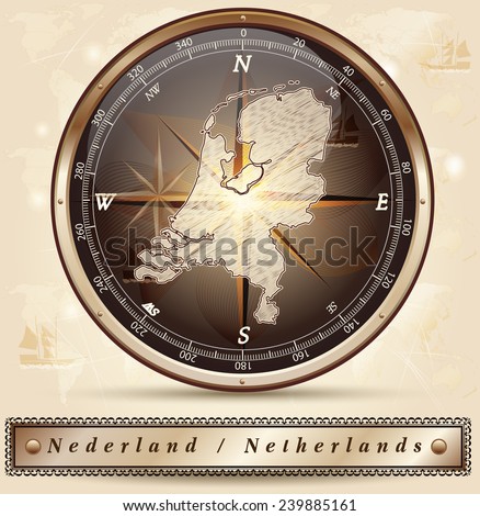 Map of Netherlands with borders in bronze