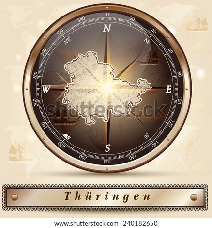 Map of thuringia with borders in bronze