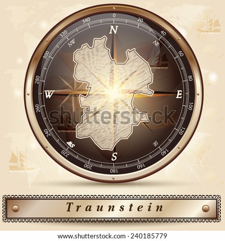 Map of traunstein with borders in bronze