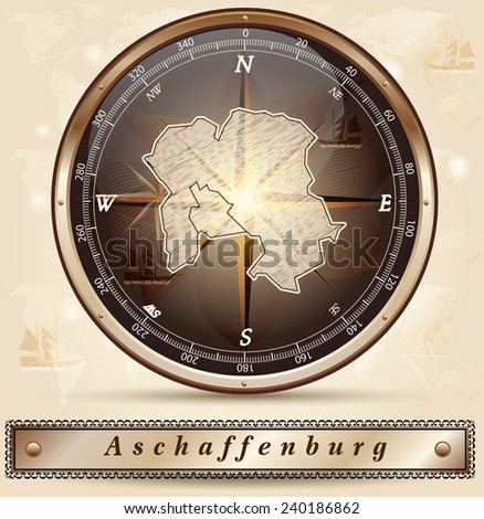 Map of Aschaffenburg with borders in bronze