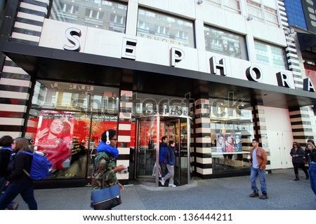 NEW YORK CITY - APRIL 19: People walk past a Sephora cosmetics store in New York City, on Friday, April 19, 2013.