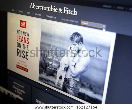 NEW YORK CITY - AUG 30, 2013: The website of American clothing retailer Abercrombie & Fitch. A&F is a leading retailer of sportswear and lifestyle clothing.