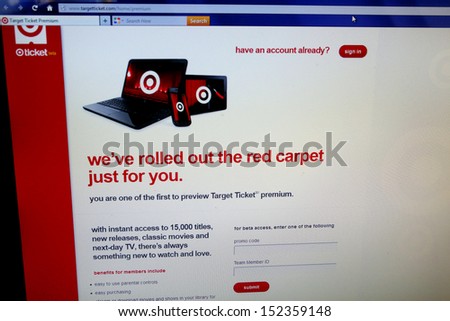 NEW YORK CITY - SEPT 1: The homepage of TargetTicket, the movie and television show rental service of American retail chain Target Brands, Inc. on Sunday, September 1, 2013.