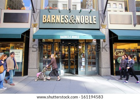 NEW YORK CITY - OCT 18: Pedestrians walk past a Barnes and Noble book store in Manhattan on Friday, October 18, 2013.