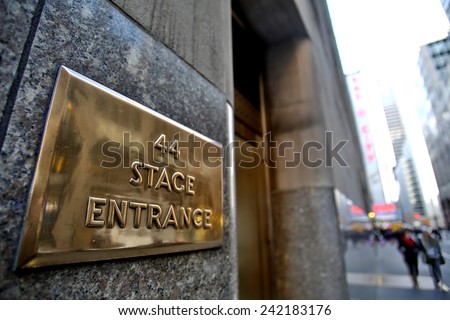 NEW YORK CITY - TUESDAY, DEC. 30, 2014: The stage door of Radio City Music Hall. Radio City is an art deco designed entertainment venue located in Rockefeller Center in New York City