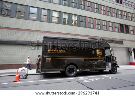 NEW YORK CITY - FRIDAY, JUNE 19, 2015: An United Parcel Service (UPS) delivery truck and a driver in Manhattan.